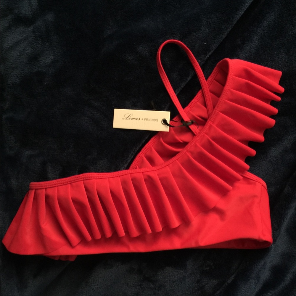 Lovers + Friends Red One-Shoulder Ruffle Bikini Top